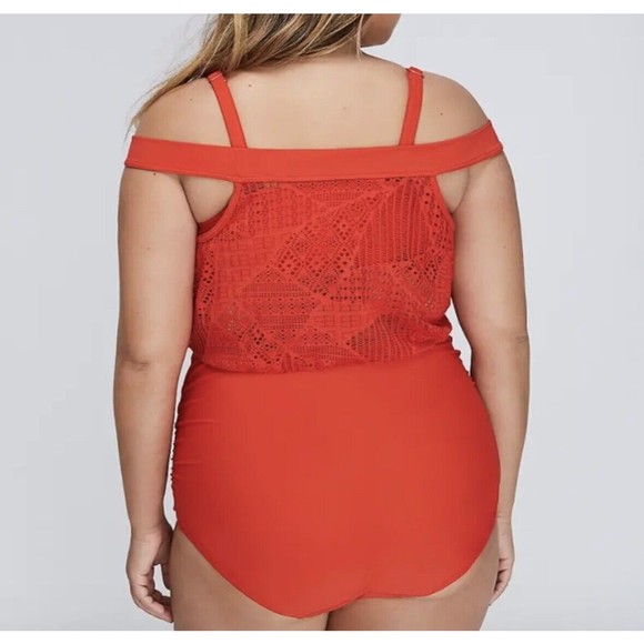 Swim by Cacique Off The Shoulder Blouson Swimsuit One Piece Bandeau Bra 38DD - Picture 3 of 14